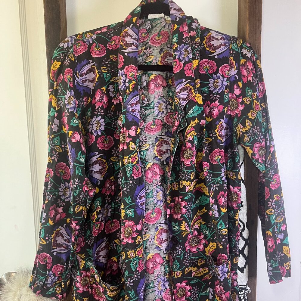 intage Avon Floral Ruffle Open Front Blazer Jacket - Size Small